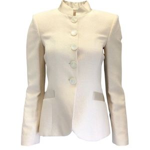 NWOT $3450  %100 Silk Beige White Giorgio Armani Blazer Jacket Siz 40 Us 6 S/M